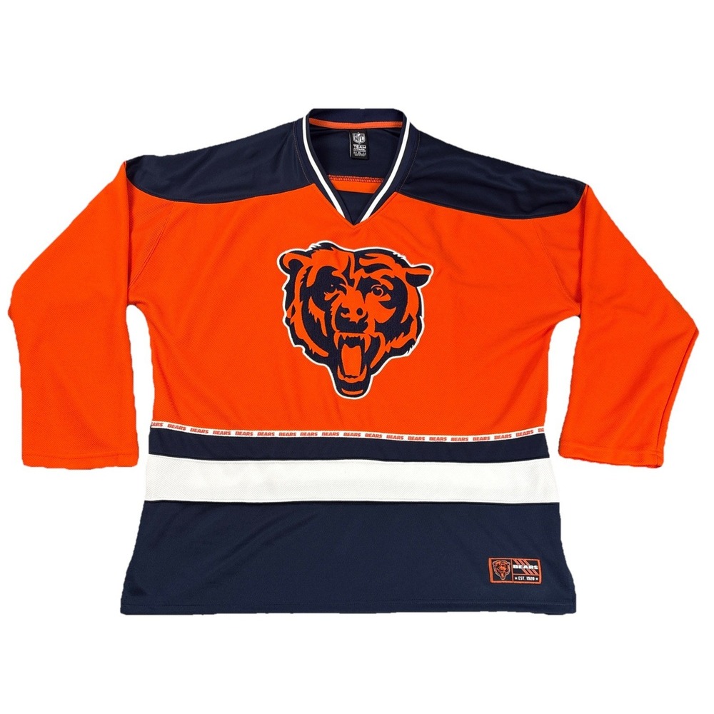 Chicago Bears NFL Hockey Jersey NFL Team Apparel Orange Blue Bear Down -Size XL